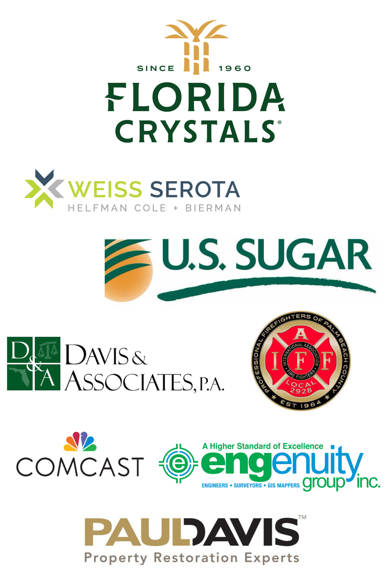 All our sponsors: Florida Crystals, Weiss Serota, US Sugar, Davis & Associations, Comcast, Engenuity Group, Paul Davis